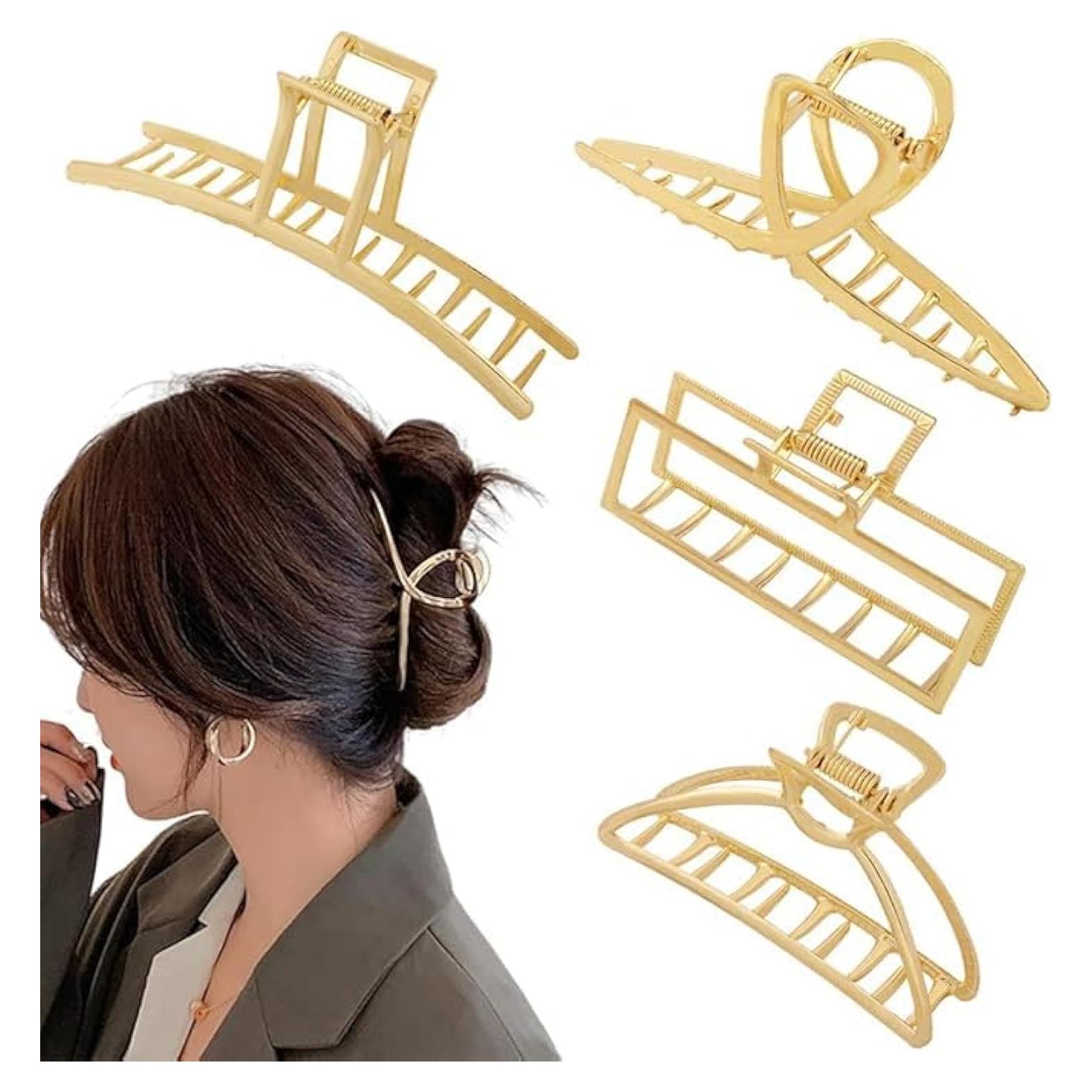4 Clips de Pelo de Metal Dorado Ruimo - Tamaños Variados