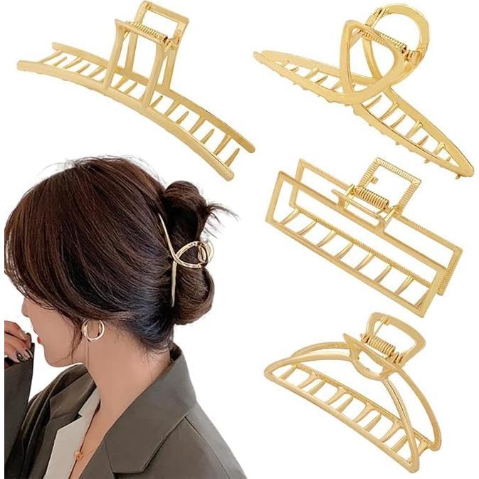 4 Clips de Pelo de Metal Dorado Ruimo - Tamaños Variados