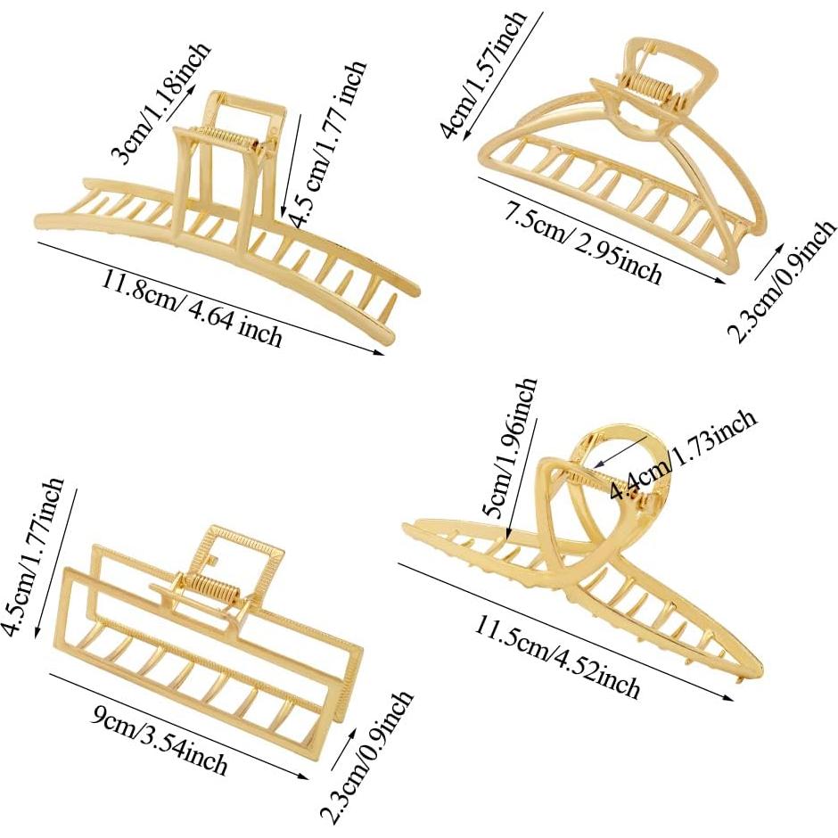 4 Clips de Pelo de Metal Dorado Ruimo - Tamaños Variados