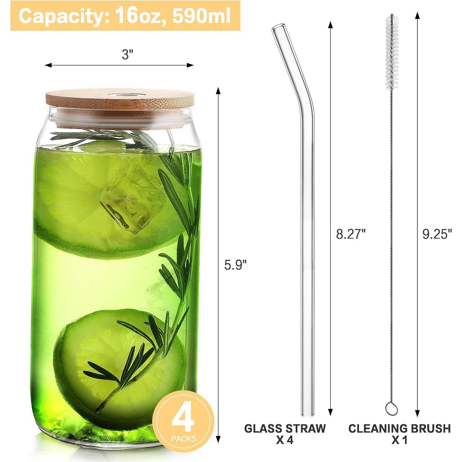 Set de 4 Tazas de Vidrio HOMBERKING con Tapas de Bambú 20oz