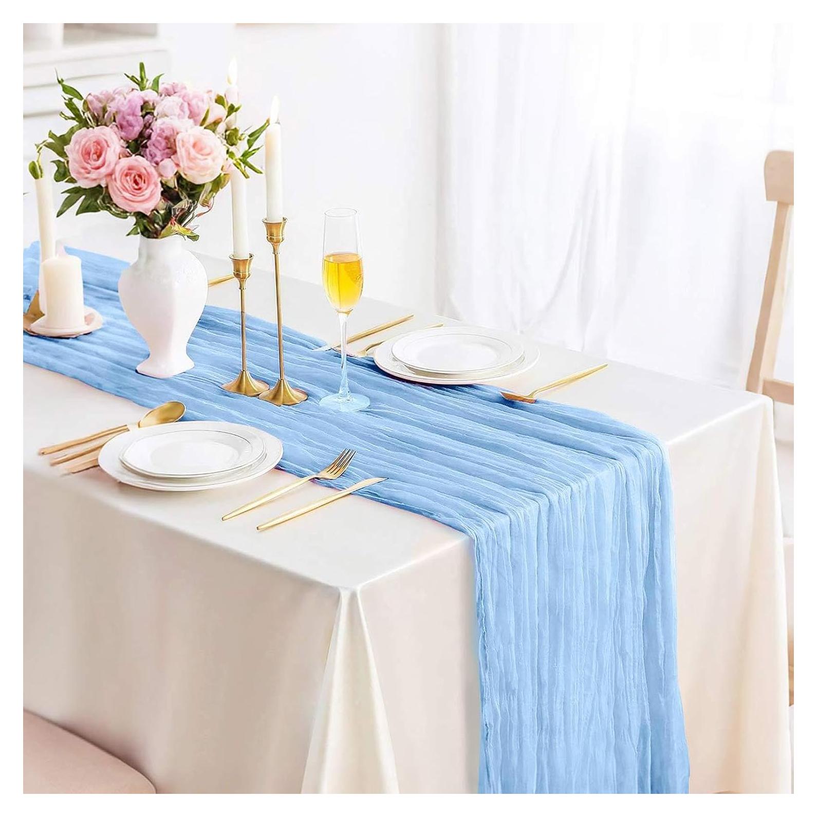 Caminito de Mesa de Gasa Azul Claro 4.06m para Eventos