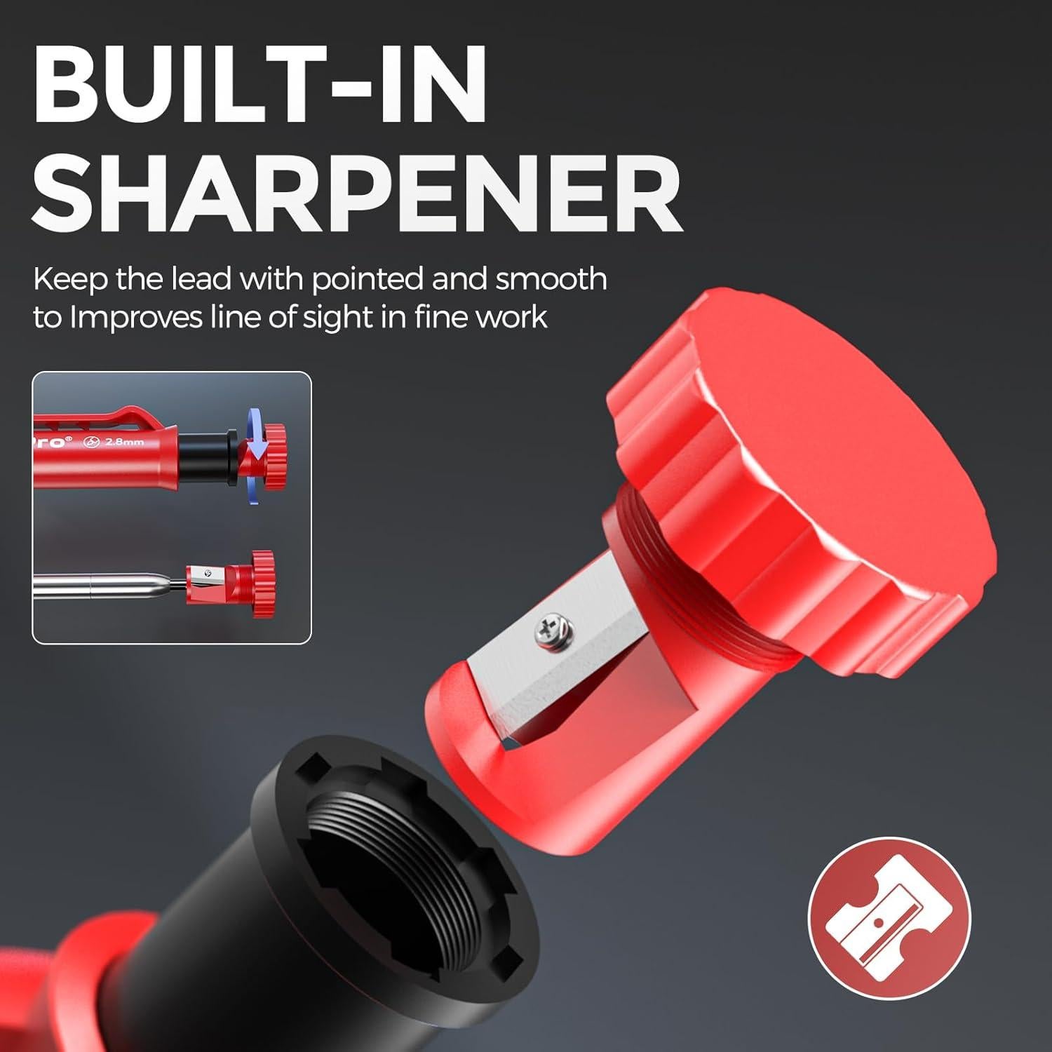 Nicpro Lápiz de Carpintero Mecánico 2 Pack con Sacapuntas y 26 Recargas