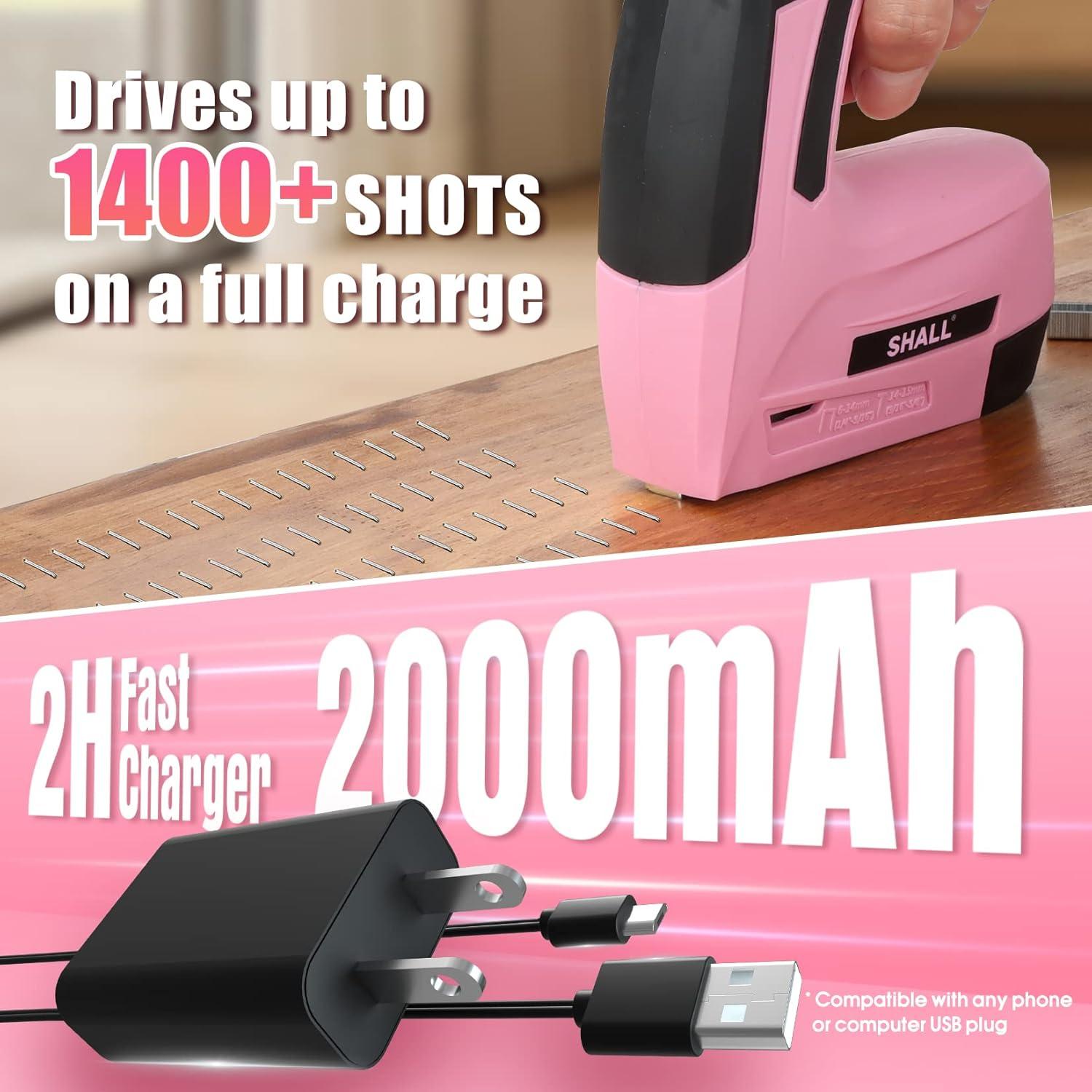 Pistola de Grapas Eléctrica Rosa SHALL 4V Inalámbrica 2 en 1