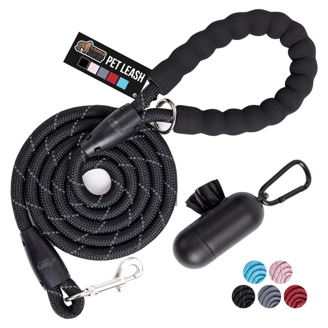 Correa para Perros Gorilla Grip Negra 1.27 cm x 1.22 m Reflectante