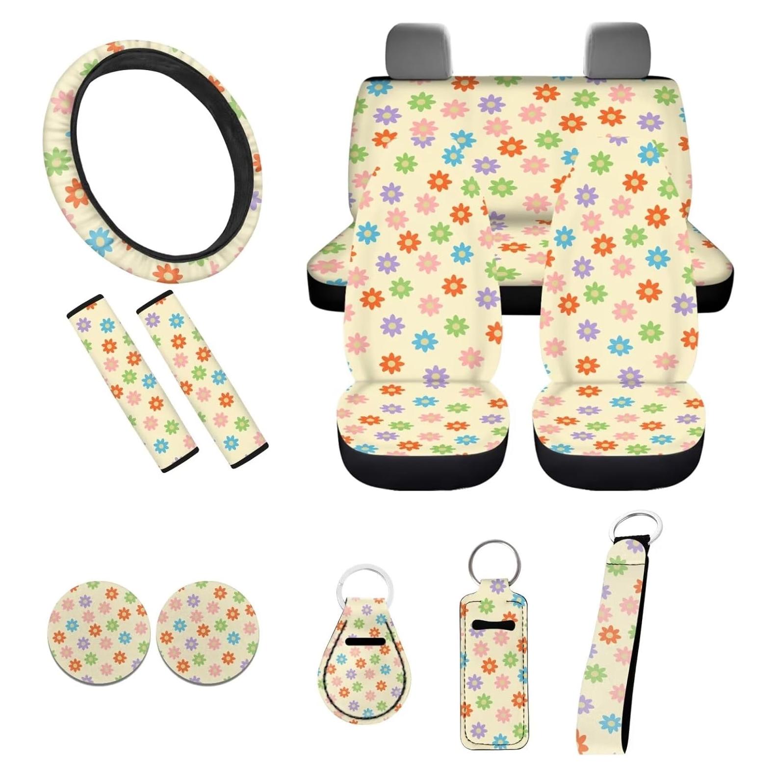 Juego Completo de Fundas de Asiento de Coche FUIBENG con Flores