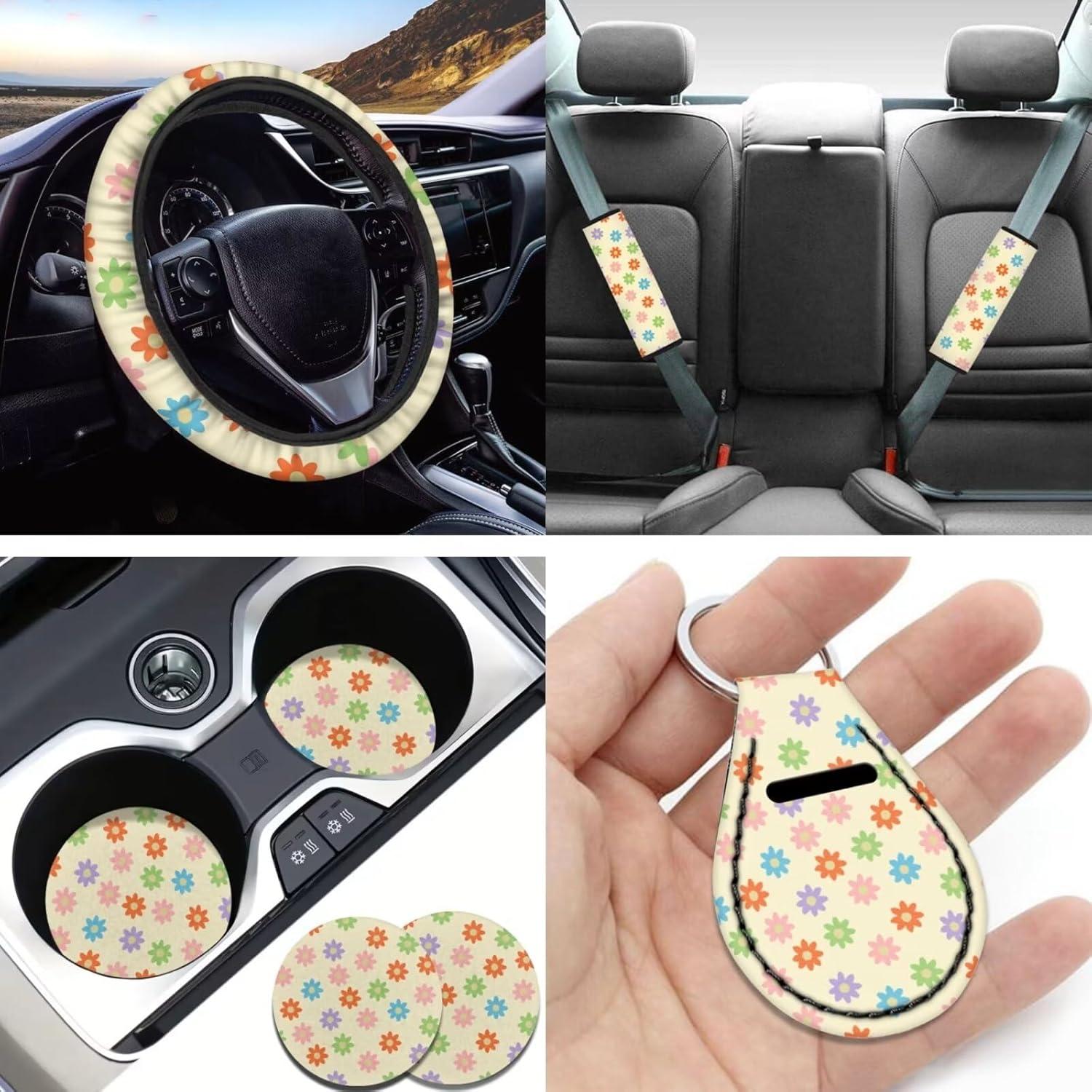 Juego Completo de Fundas de Asiento de Coche FUIBENG con Flores