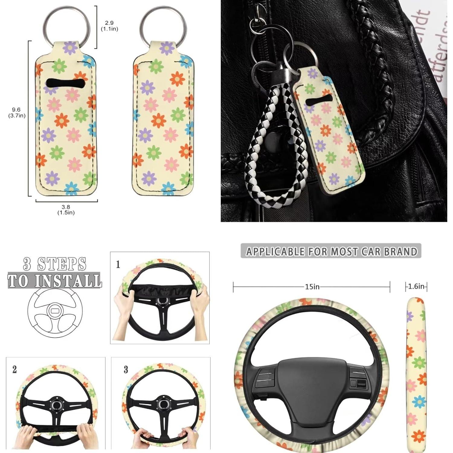 Juego Completo de Fundas de Asiento de Coche FUIBENG con Flores