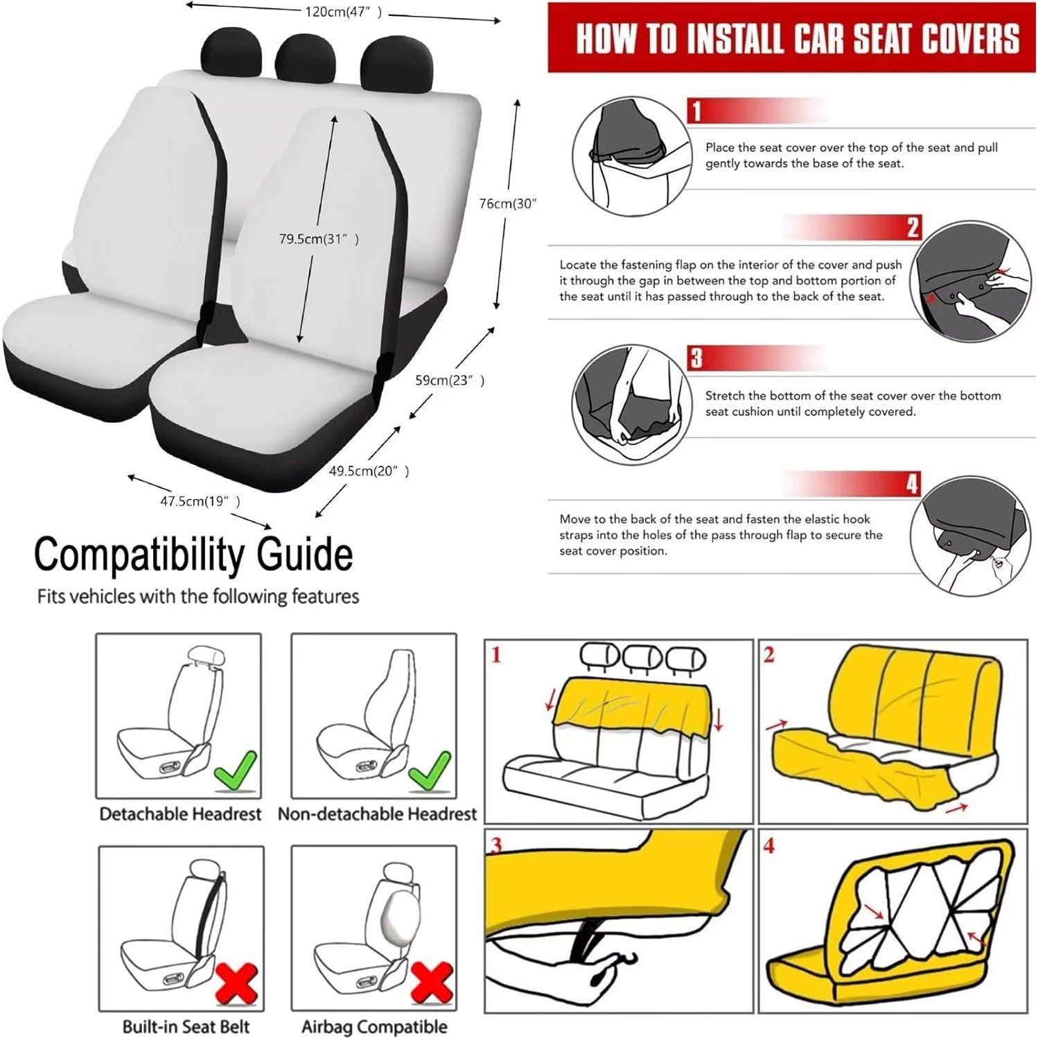 Juego Completo de Fundas de Asiento de Coche FUIBENG con Flores