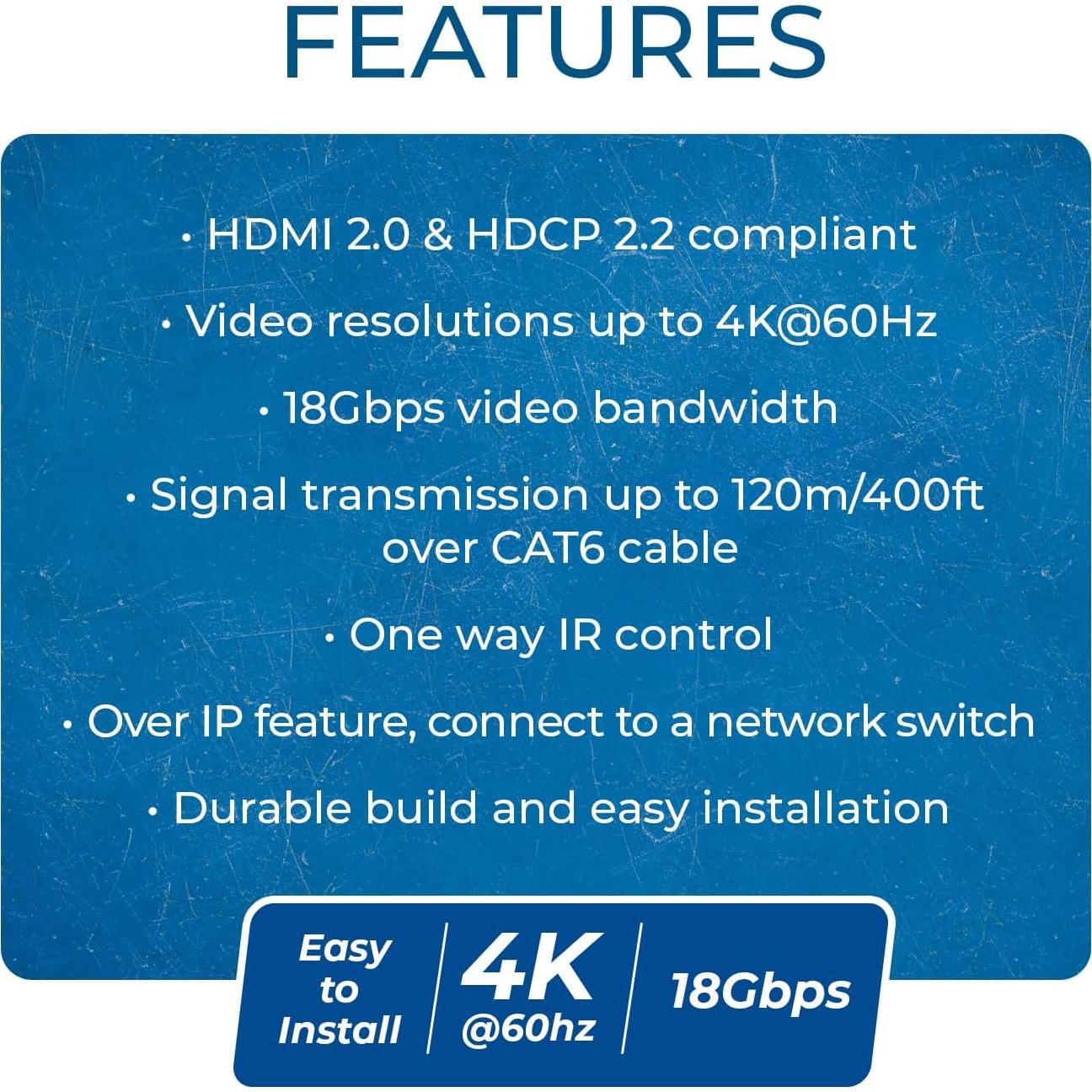 Receptor HDMI OREI EX-500-RX 4K sobre IP hasta 120m