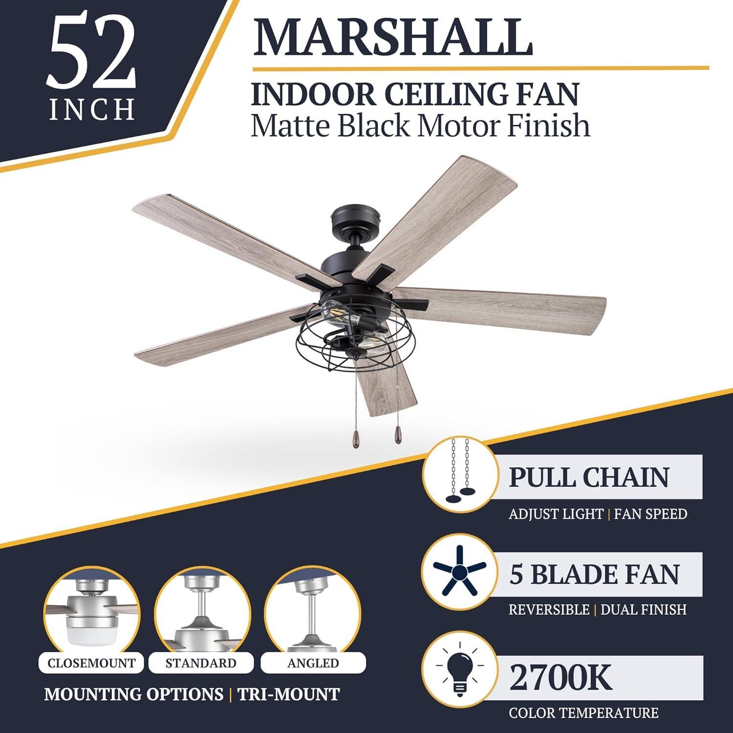 Ventilador de Techo Prominence Home Marshall 52" LED Negro Mate