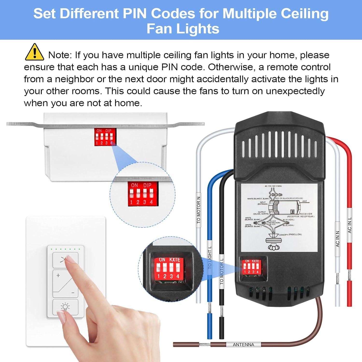 Kit Control Remoto Ventilador Techo Taoellen FB1057 3 Velocidades