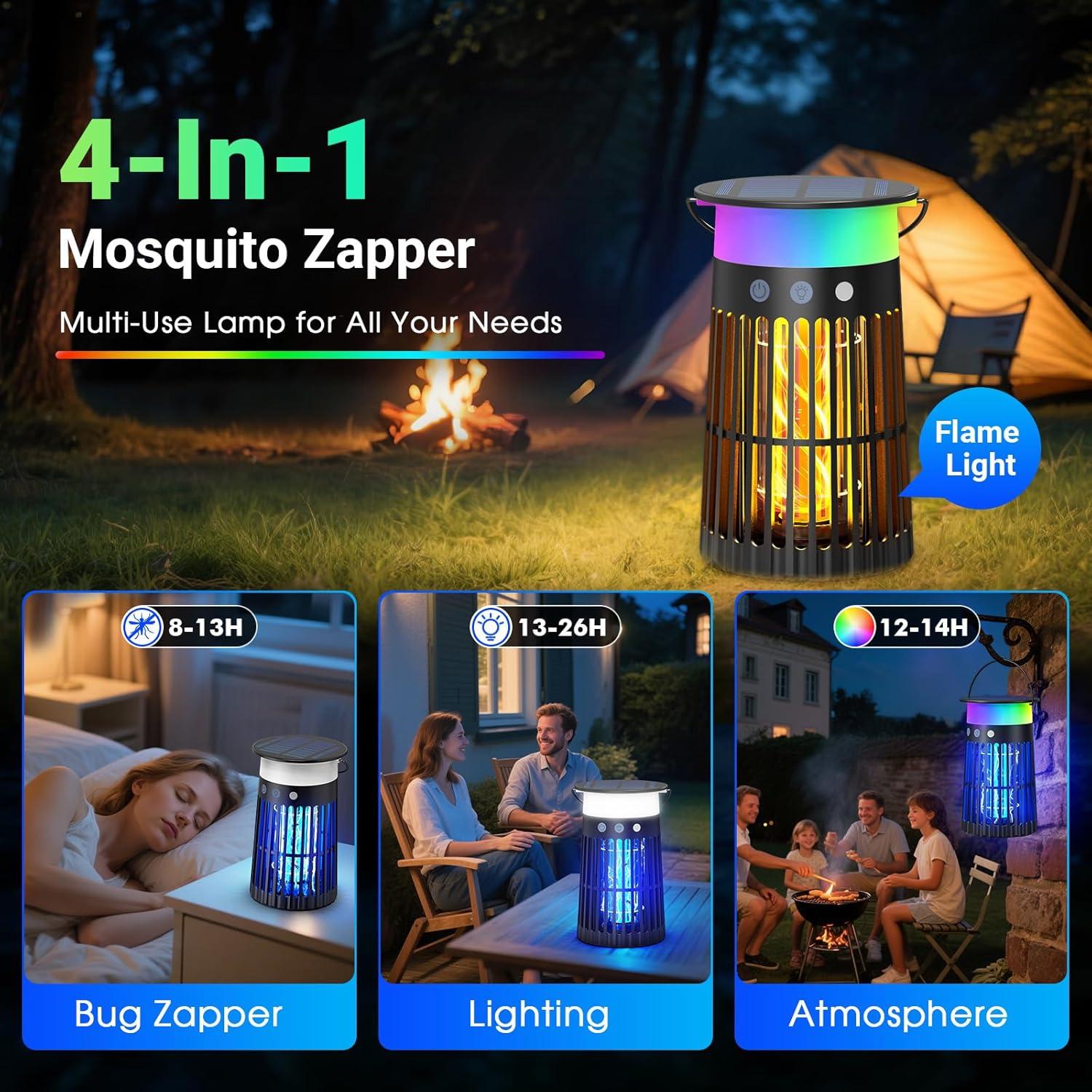 Zapper Solar de Insectos Inalámbrico 4 en 1 Zwiran Negro