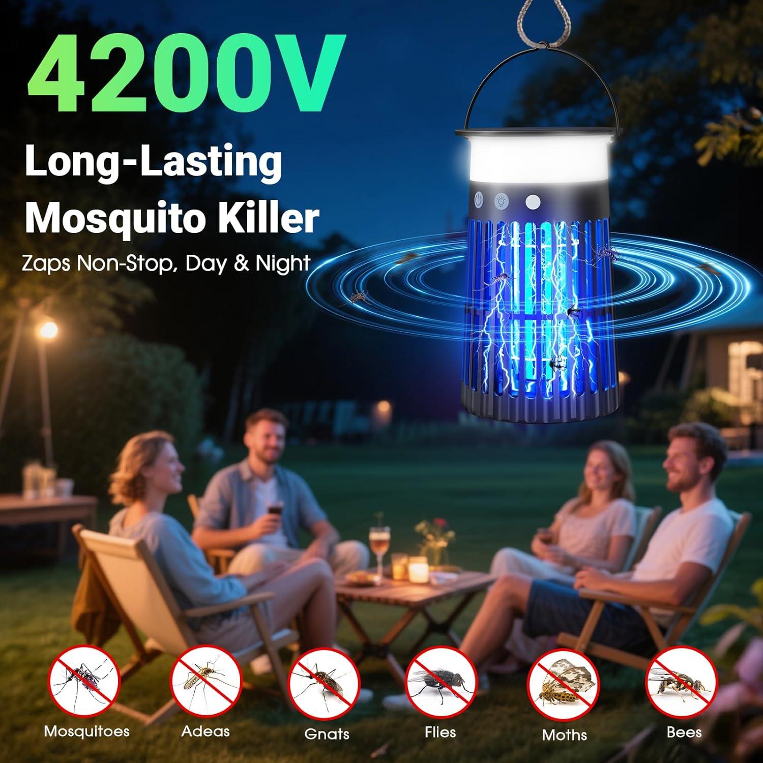 Zapper Solar de Insectos Inalámbrico 4 en 1 Zwiran Negro