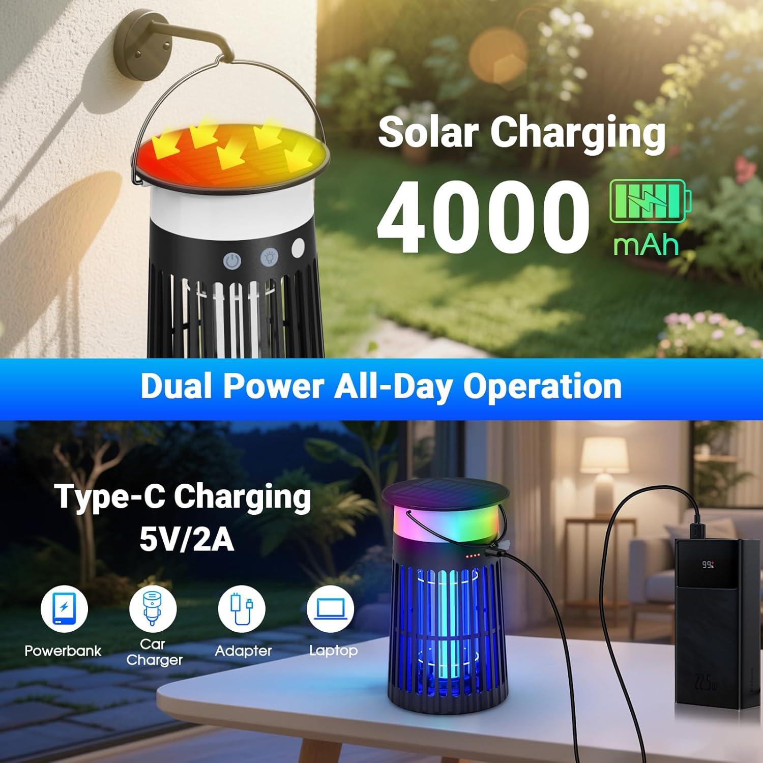 Zapper Solar de Insectos Inalámbrico 4 en 1 Zwiran Negro