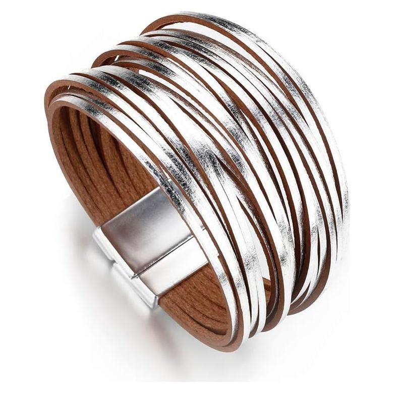 Pulsera de cuero Fesciory para mujeres con cuentas de cristal