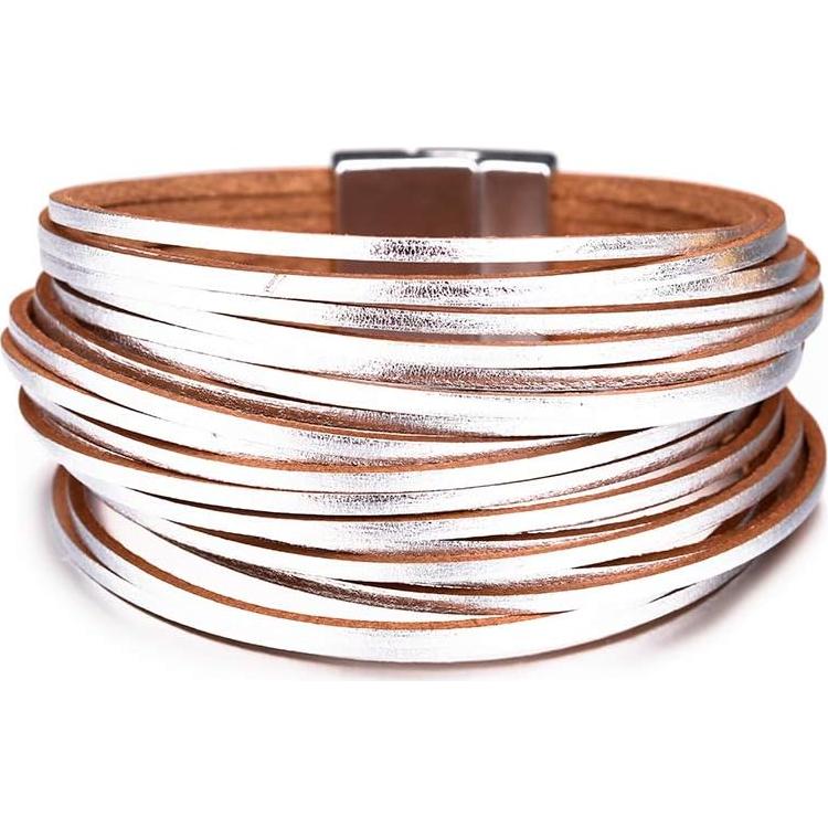 Pulsera de cuero Fesciory para mujeres con cuentas de cristal