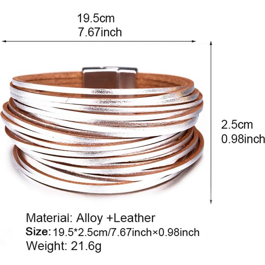 Pulsera de cuero Fesciory para mujeres con cuentas de cristal