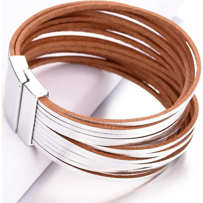 Pulsera de cuero Fesciory para mujeres con cuentas de cristal