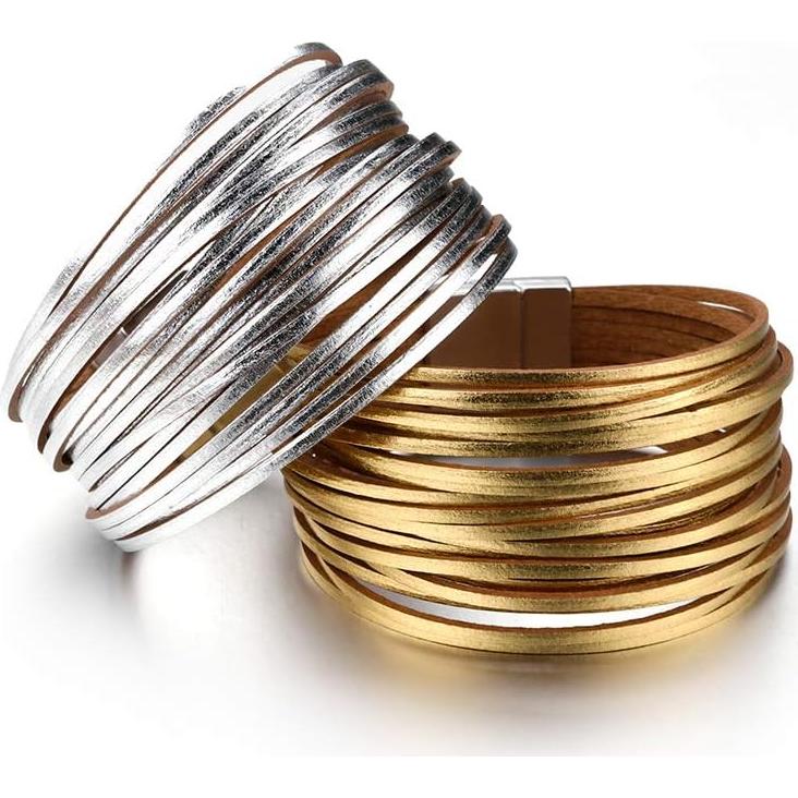 Pulsera de cuero Fesciory para mujeres con cuentas de cristal