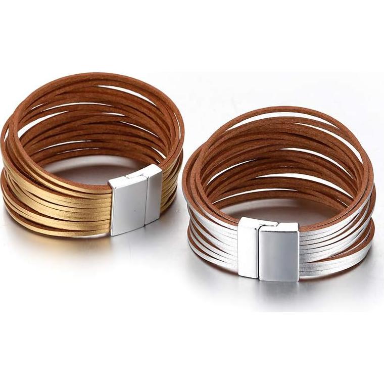 Pulsera de cuero Fesciory para mujeres con cuentas de cristal