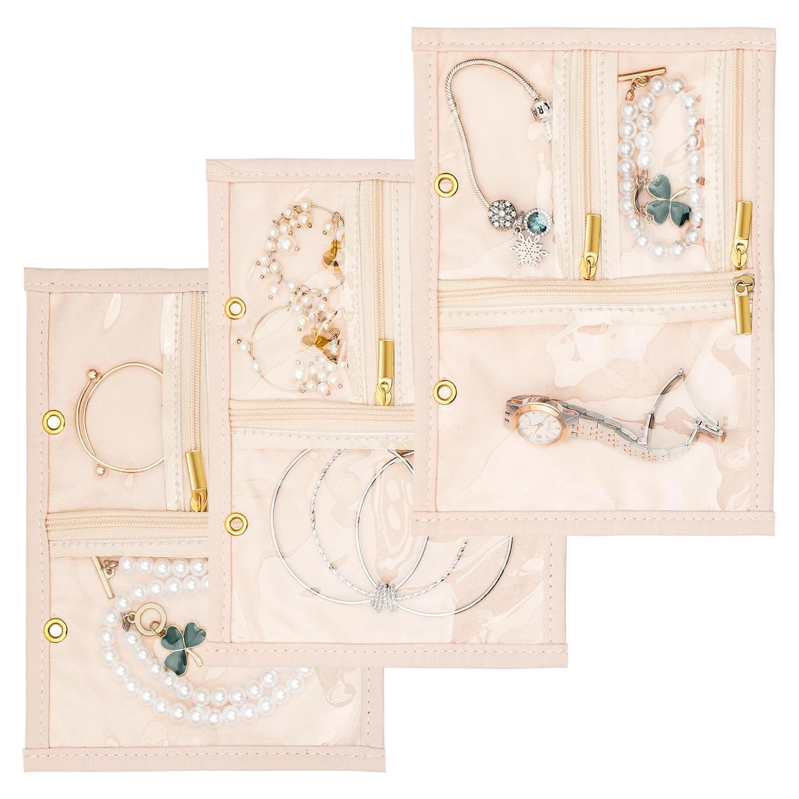 Organizador de Joyas de Viaje KPWEPK Beige 3 PCS con Cremallera