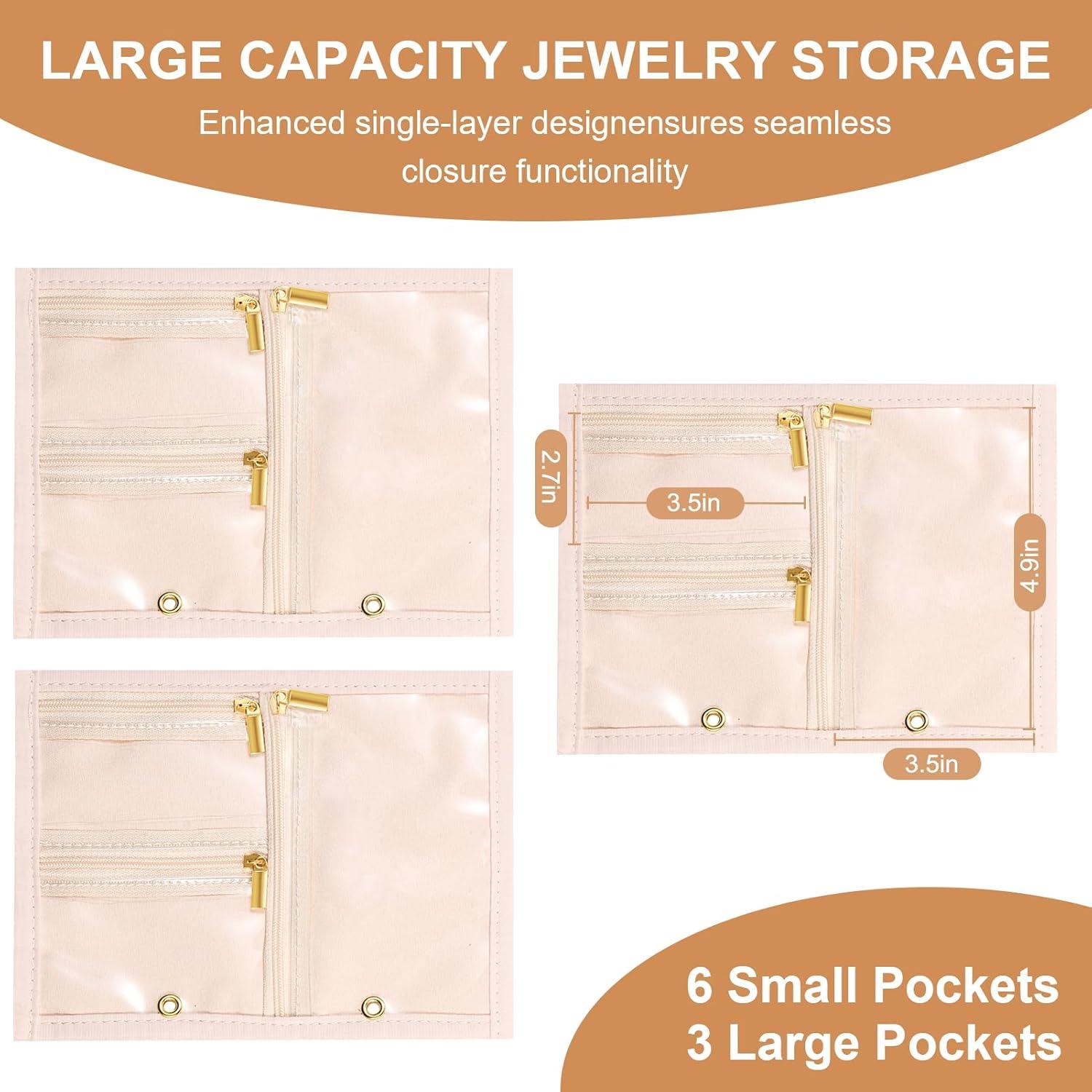 Organizador de Joyas de Viaje KPWEPK Beige 3 PCS con Cremallera