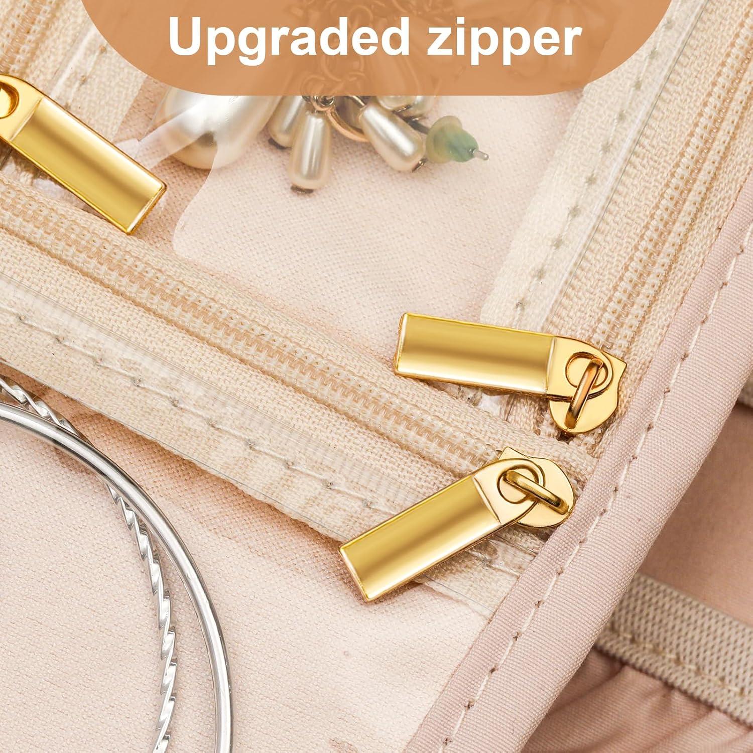 Organizador de Joyas de Viaje KPWEPK Beige 3 PCS con Cremallera