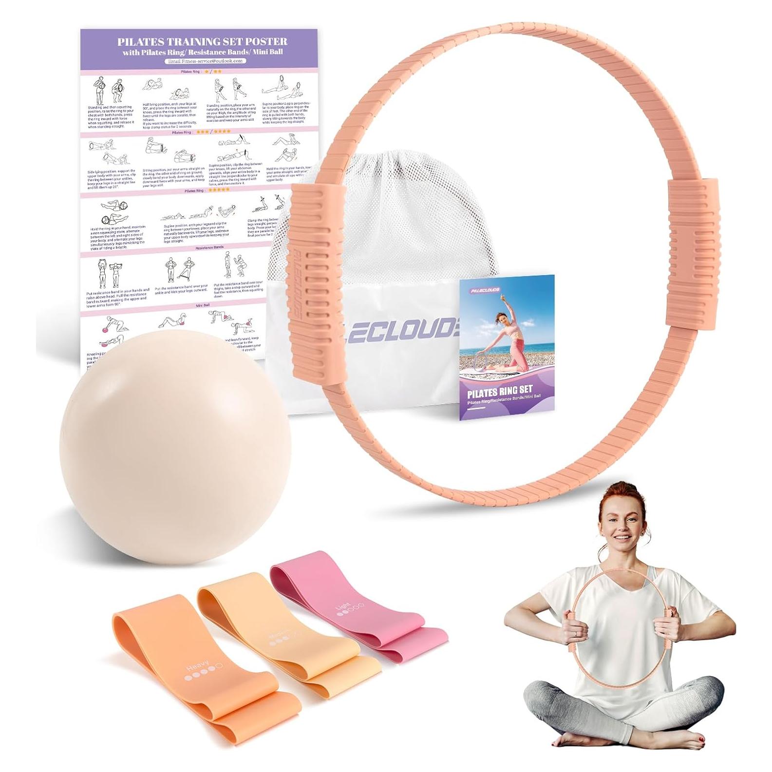 Kit de Pilates Paleclouds - Anillo, Pelota 21 cm y Bandas