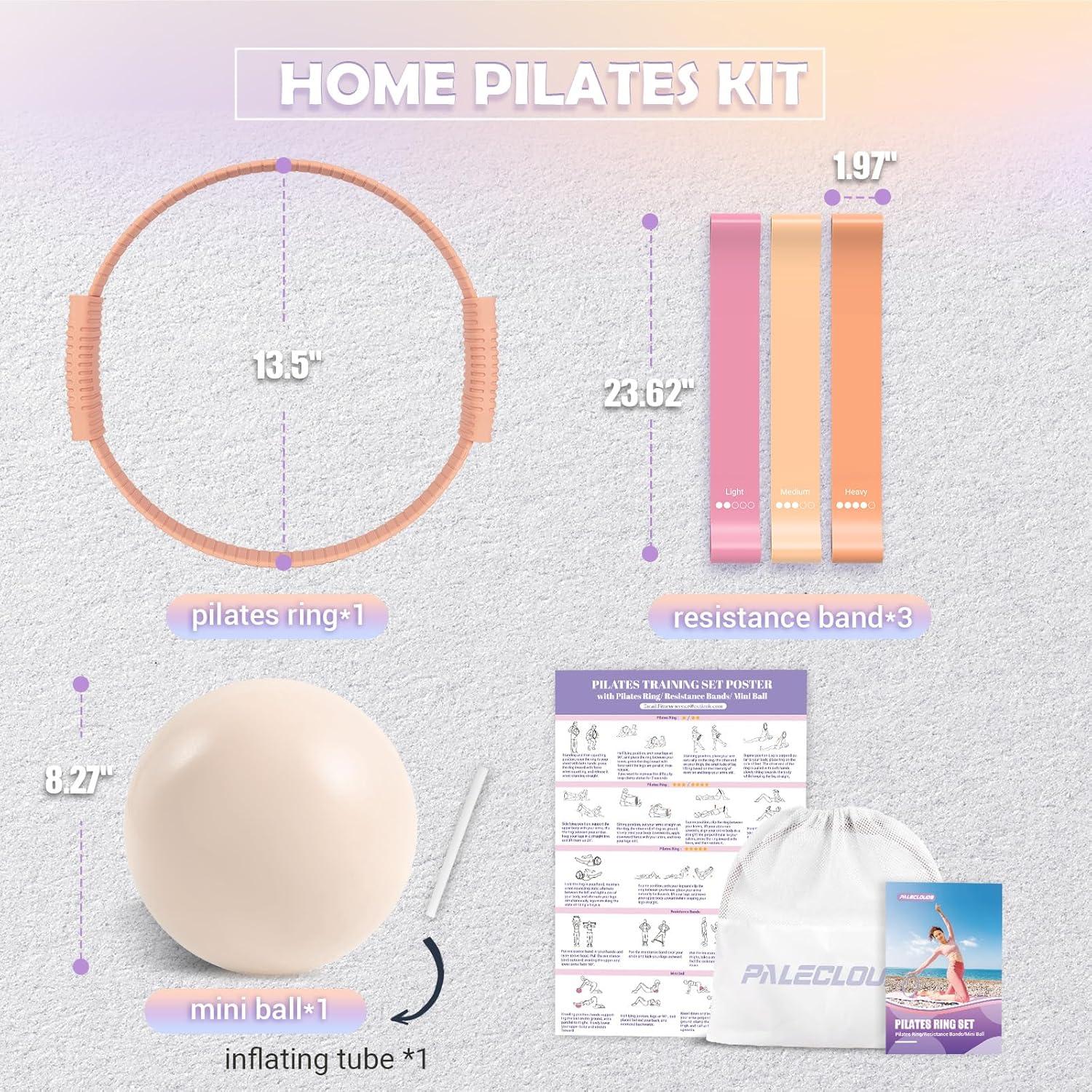 Kit de Pilates Paleclouds - Anillo, Pelota 21 cm y Bandas