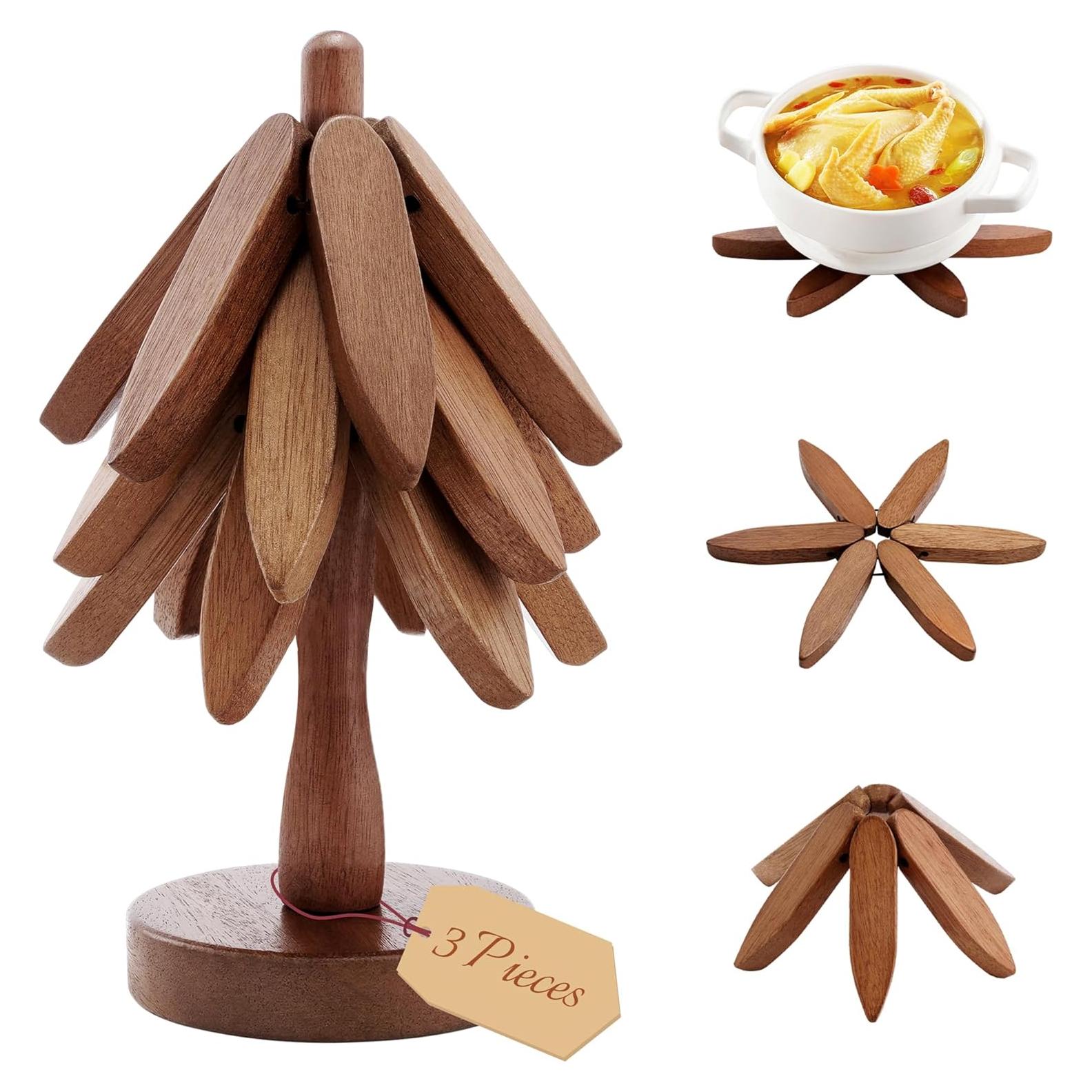 Trivetes de Madera Sapele FONYICK, Juego 3 Piezas Resistentes al Calor