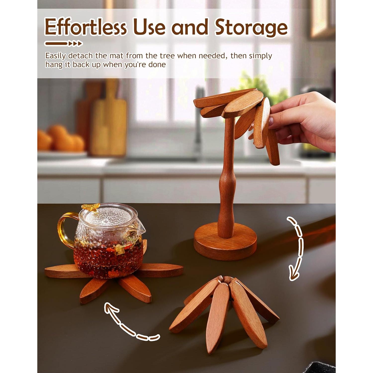 Trivetes de Madera Sapele FONYICK, Juego 3 Piezas Resistentes al Calor