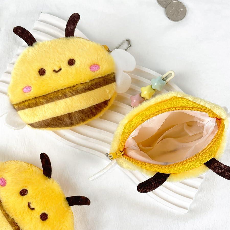 Monedero de Abeja de Peluche 2Pcs con Cremallera para Mujeres