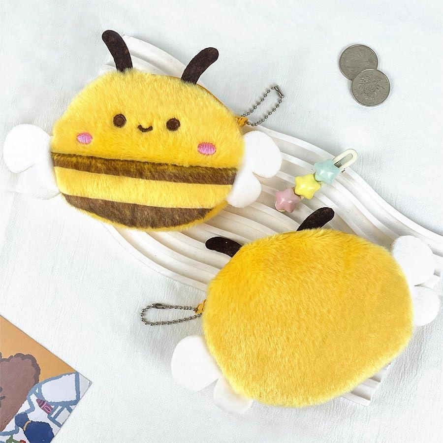 Monedero de Abeja de Peluche 2Pcs con Cremallera para Mujeres