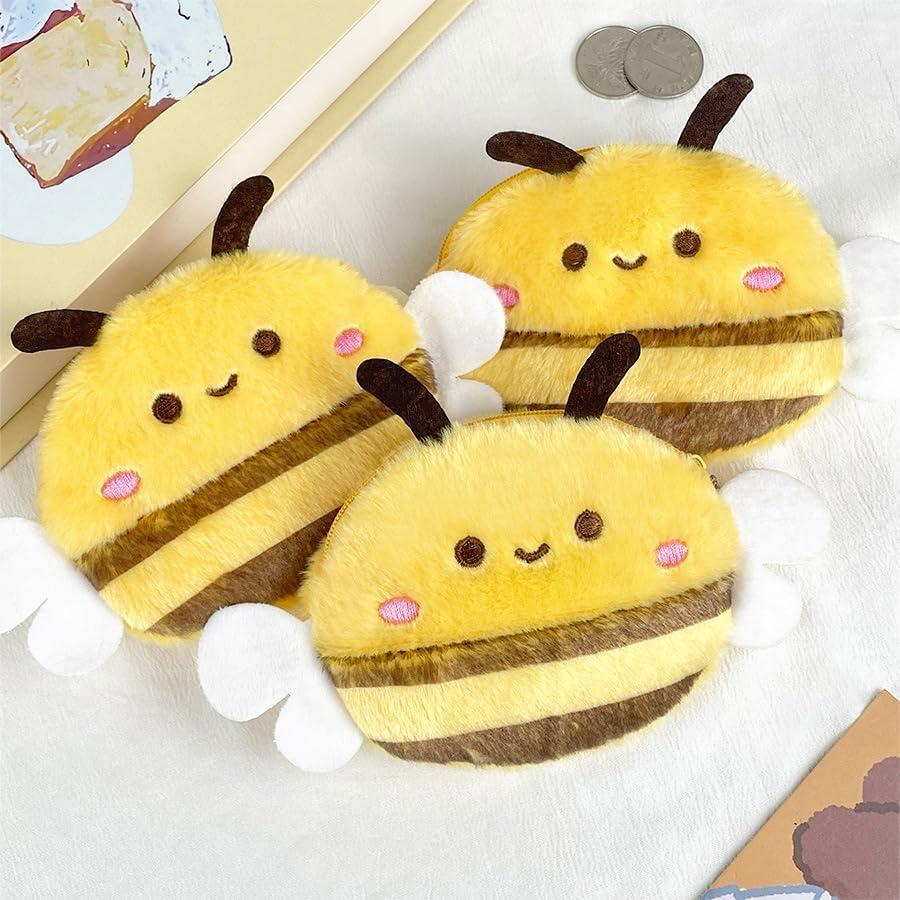 Monedero de Abeja de Peluche 2Pcs con Cremallera para Mujeres