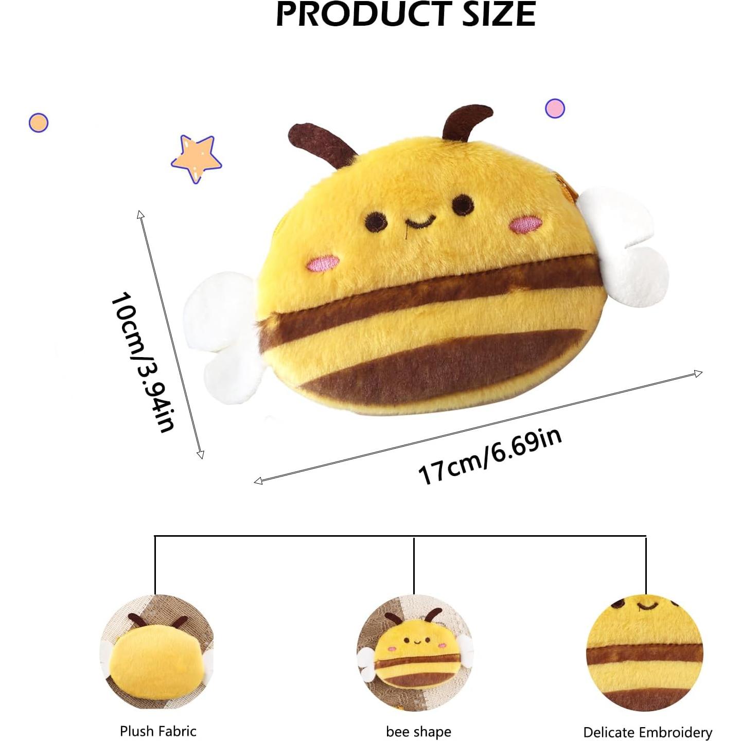 Monedero de Abeja de Peluche 2Pcs con Cremallera para Mujeres