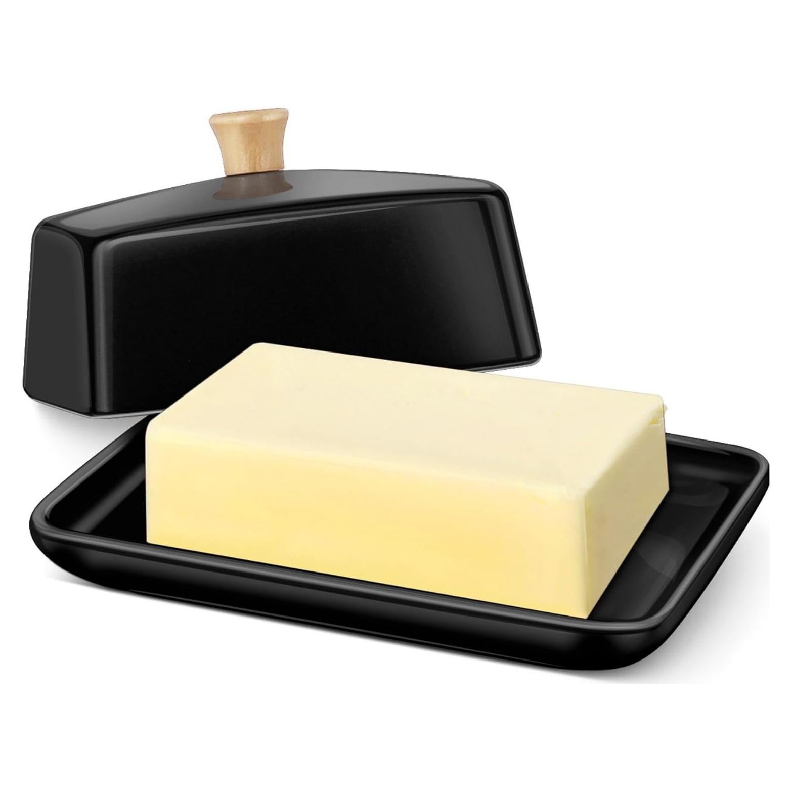 Plato de Mantequilla Cerámico Flexzion Negro con Tapa 20.32 cm