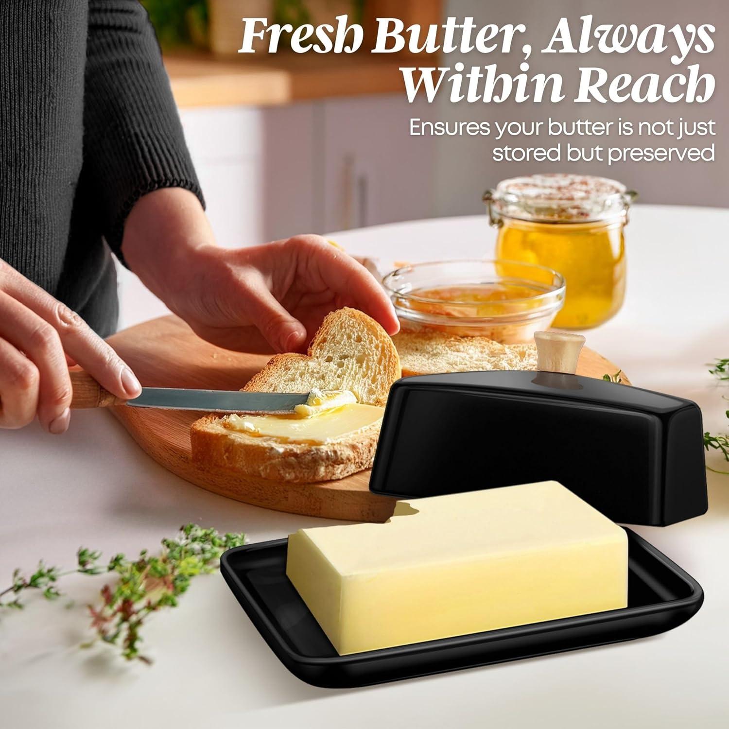 Plato de Mantequilla Cerámico Flexzion Negro con Tapa 20.32 cm