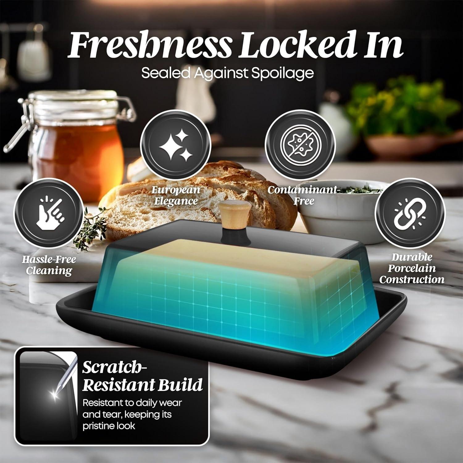 Plato de Mantequilla Cerámico Flexzion Negro con Tapa 20.32 cm