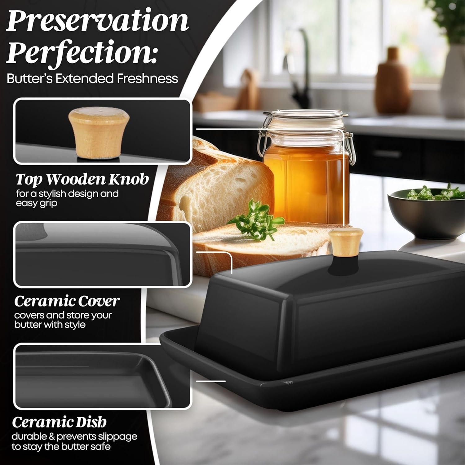 Plato de Mantequilla Cerámico Flexzion Negro con Tapa 20.32 cm