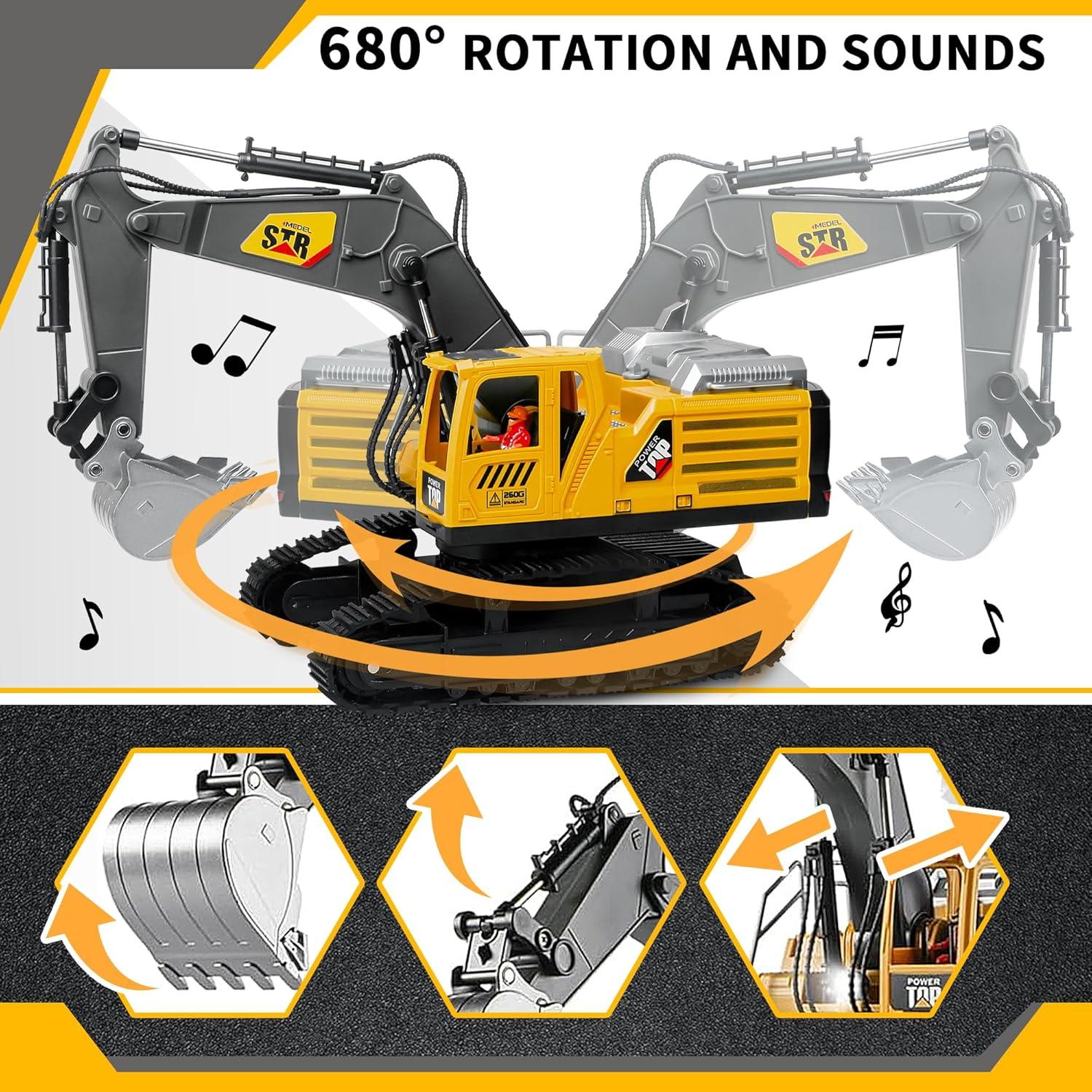 Excavadora RC FUYLE 1:14 con Cuchara de Metal y Rocío