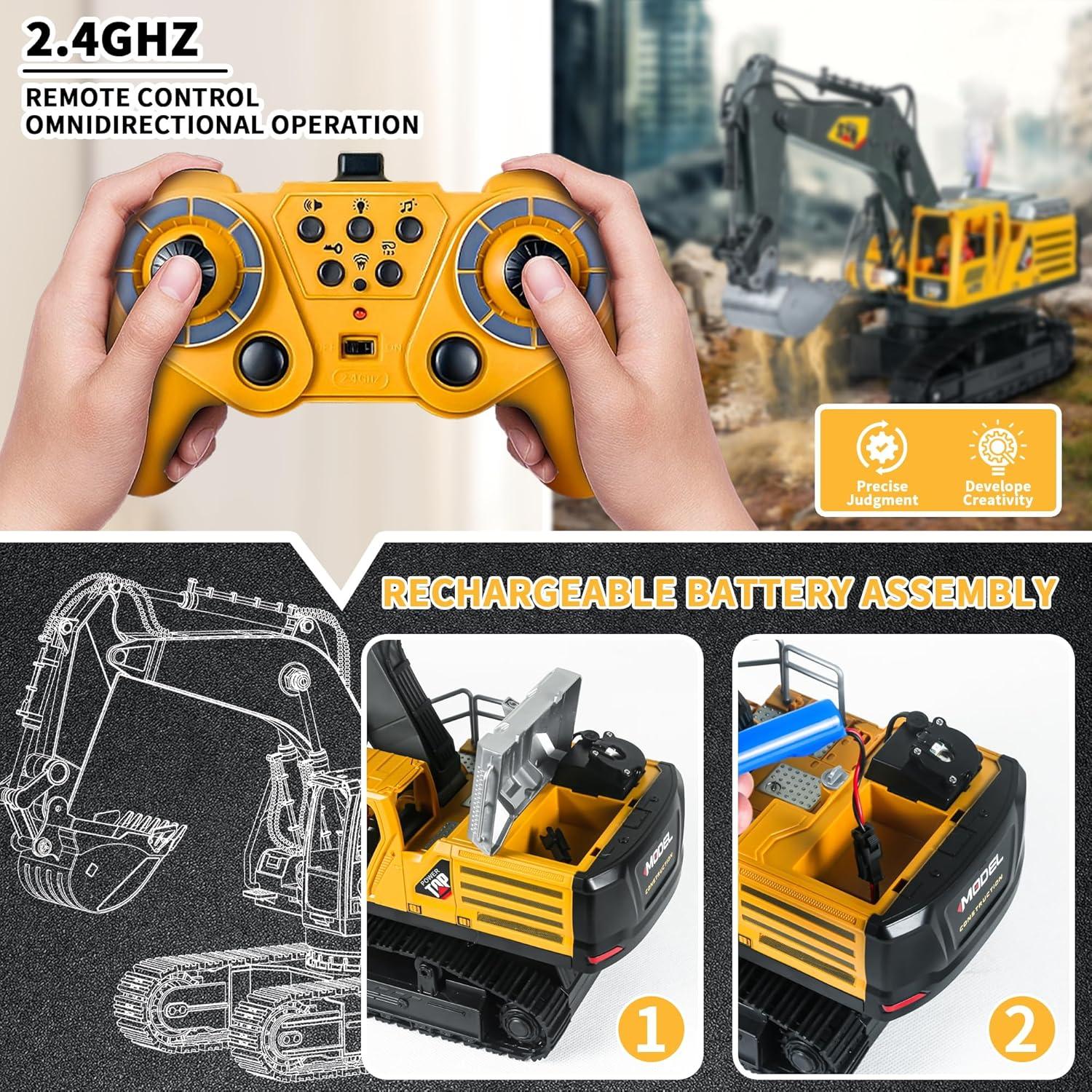 Excavadora RC FUYLE 1:14 con Cuchara de Metal y Rocío