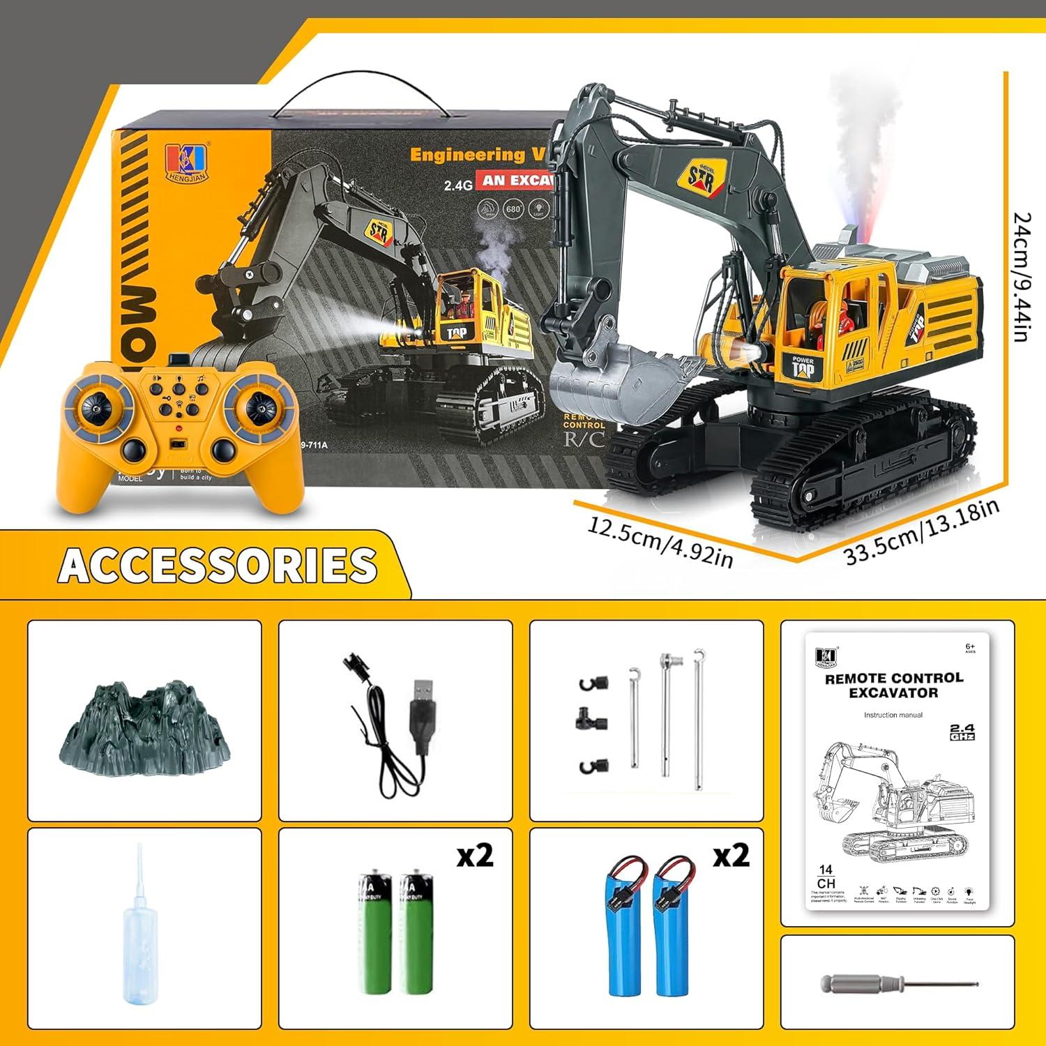 Excavadora RC FUYLE 1:14 con Cuchara de Metal y Rocío