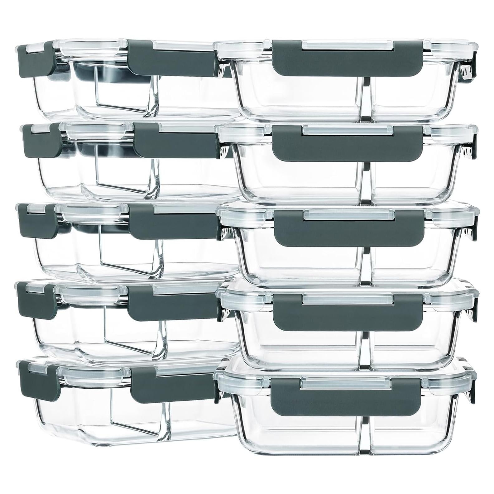 Contenedores de Vidrio MCIRCO 10 Piezas 860ml 2 Compartimentos