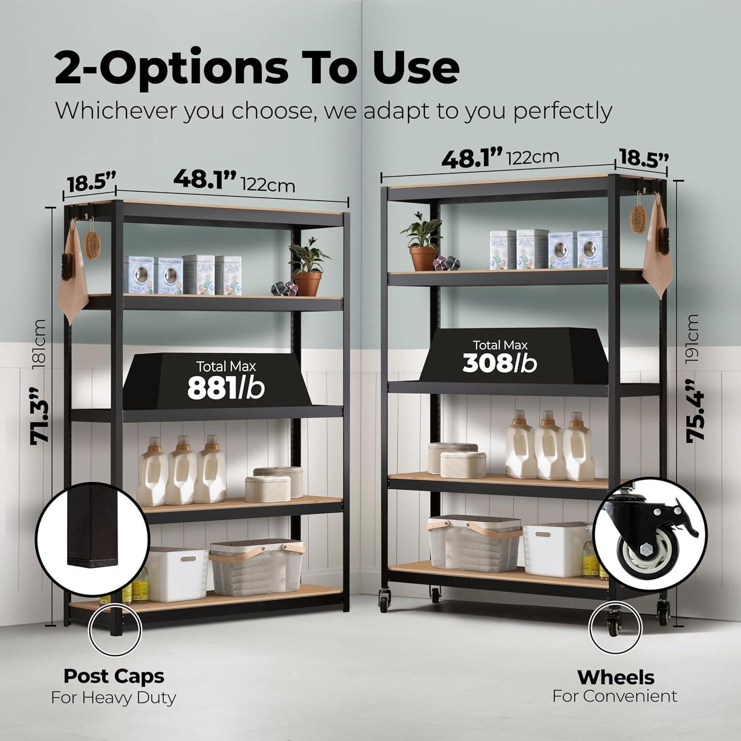 Carro Metálico Rodante HOMEDANT 5 Niveles Negro 399.2 kg