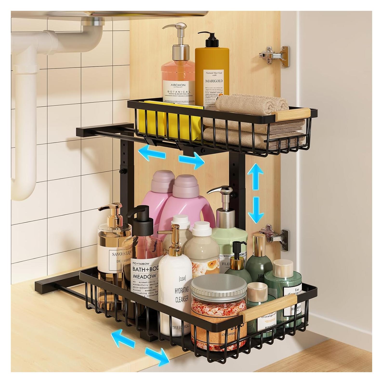 Organizador Bajo Fregadero REALINN Ajustable 2 Niveles Negro