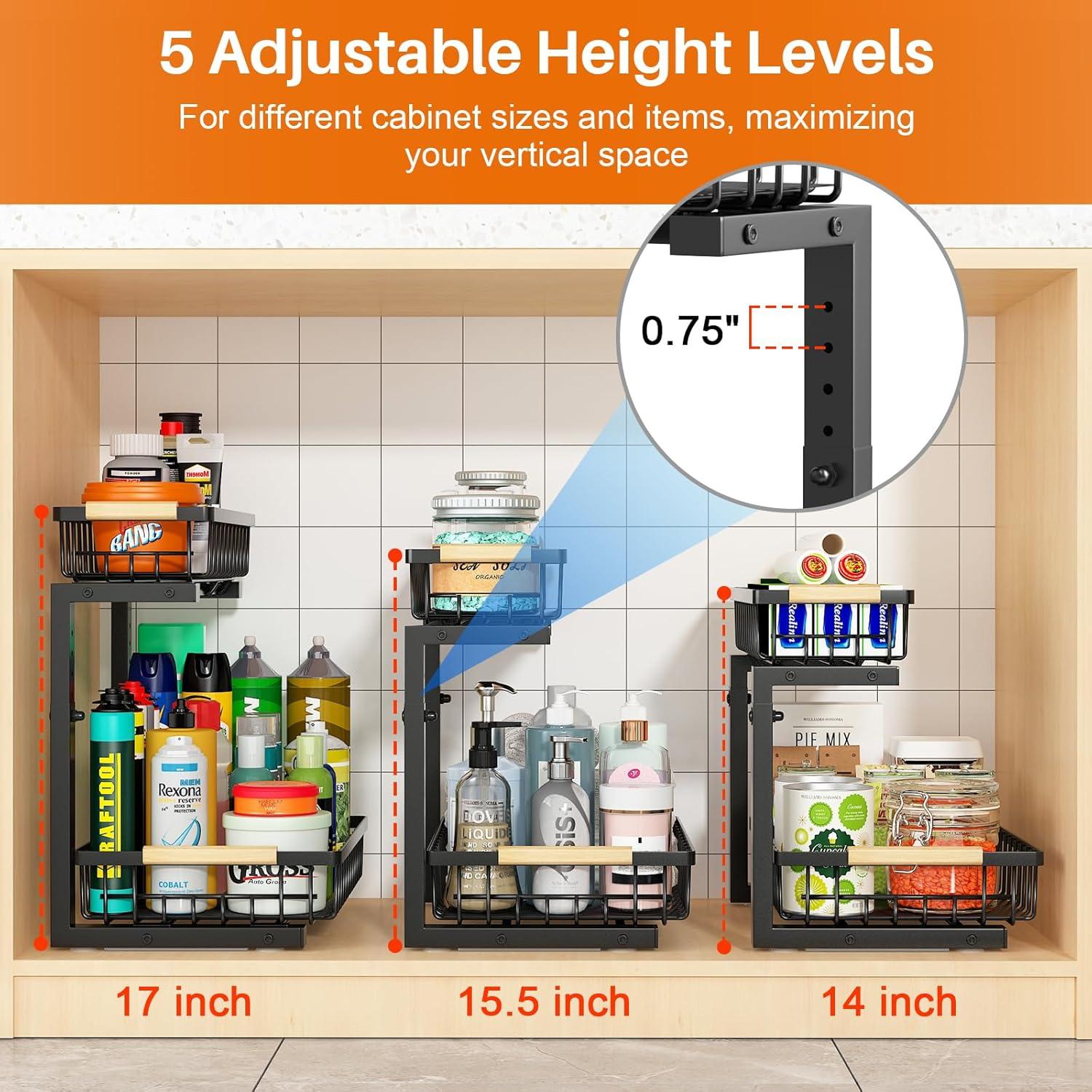 Organizador Bajo Fregadero REALINN Ajustable 2 Niveles Negro