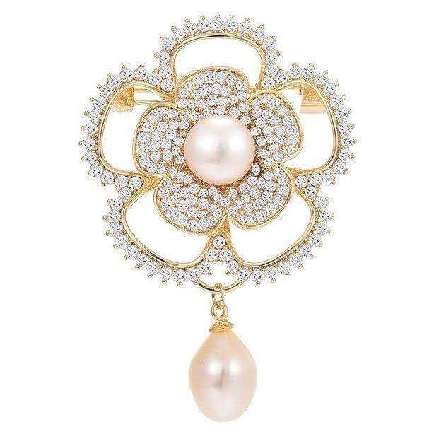 Broche de Strass Dorado para Mujeres - Joyería Elegante Floral