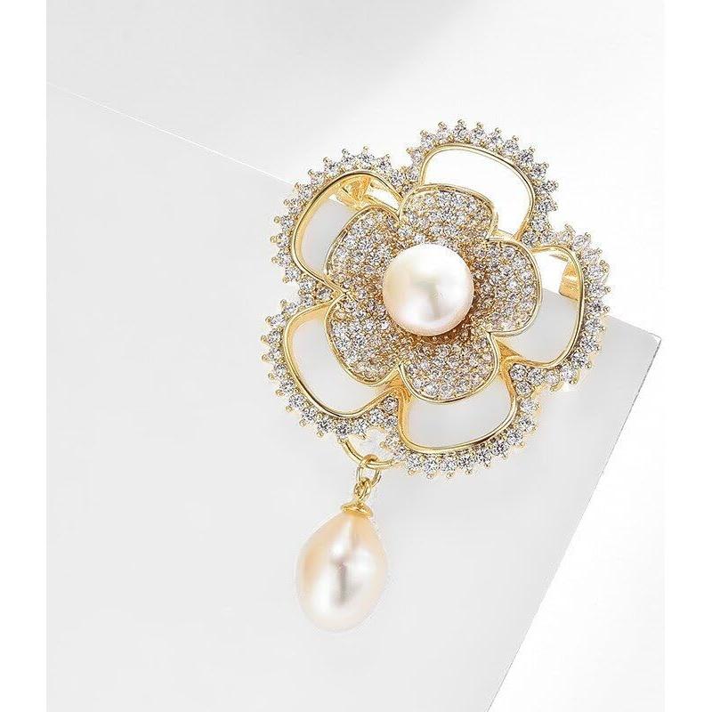 Broche de Strass Dorado para Mujeres - Joyería Elegante Floral