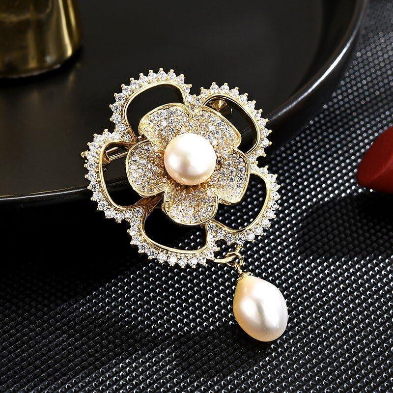 Broche de Strass Dorado para Mujeres - Joyería Elegante Floral