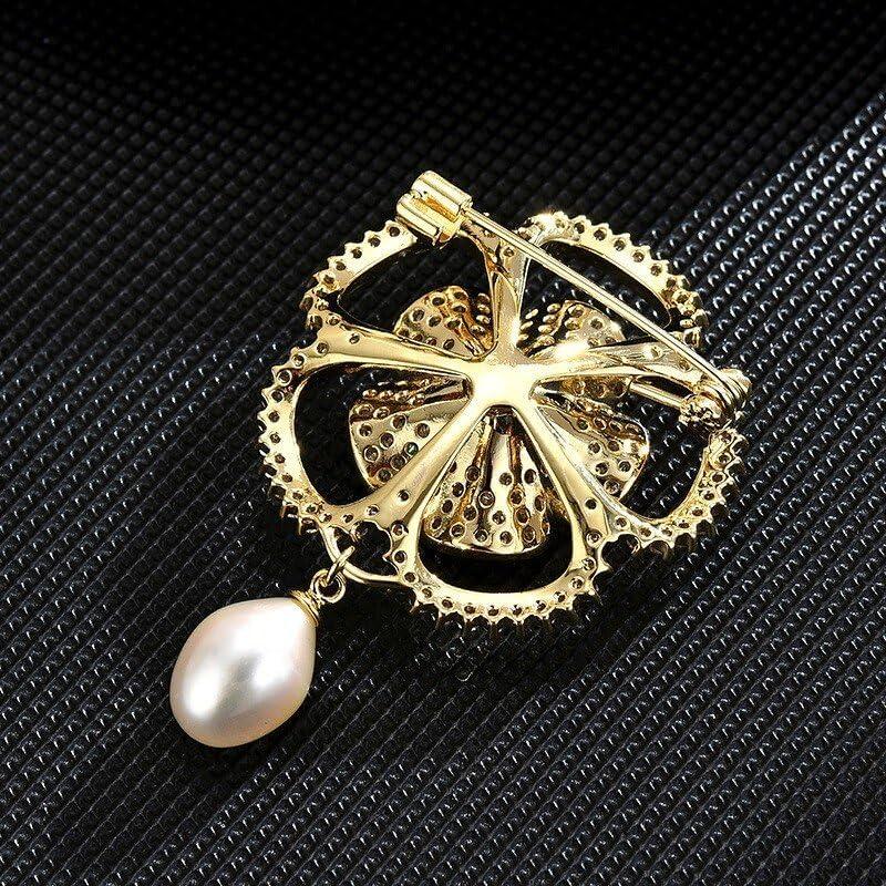 Broche de Strass Dorado para Mujeres - Joyería Elegante Floral